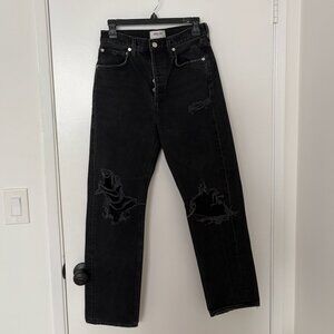 Black Agolde Ripped Straight-Legged Jeans